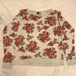 Divided Floral Crew Neck Sweater